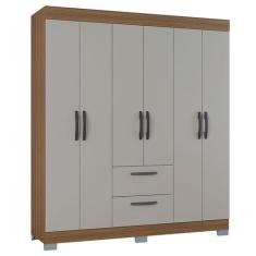 Guarda Roupa Casal Tóquio 6 Portas Castanho Off White - Poquema - Poqu