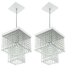 Kit 2 Lustre Pendente De Cristal Acrílico Marrycriic Branco - Marryluz