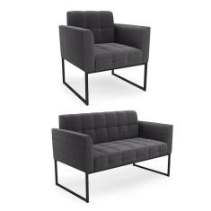 Sofá Namoradeira E Poltrona Industrial Preto Elisa Bouclê Grafite D03 - D`rossi