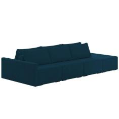 Sofá Ilha Modular Com Puff Para Sala Living 342cm Georgia K04 Veludo Azul - Mpozenato