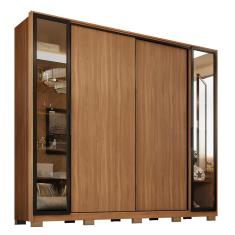 Guarda Roupa Casal Laredo 4 Portas Flex com Vidro Reflecta e Pés - Demartêz Amêndola Touch