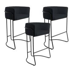 Kit 03 Banquetas Fixa Preto Corano Preto C-05