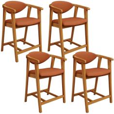 Kit 4 Banquetas Baixa Cecília L02 Madeira Eucalipto Assento Tecido Terracota Lyam Decor