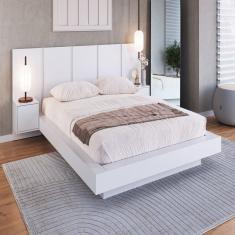 Cama Casal Queen Suspensa, Cabeceira E Mesas De Apoio 140-160 Zurique Branco