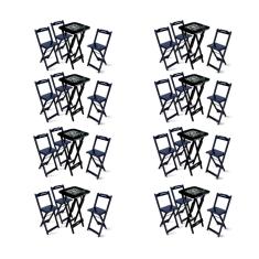 Kit 8 Conjuntos De Mesa Bistrô Dobrável Jack Daniel's Com 3 Banquetas De Madeira Preta