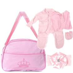 Conjunto para Bebê Reborn Roupinha e Bolsa Maternidade Rosa - Saída Ma