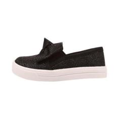 Slip on infantil tênis de menina preto brilhante-Feminino