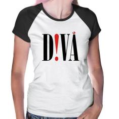 Baby Look Raglan Diva - Foca na Moda, Branco, Preto, GGG