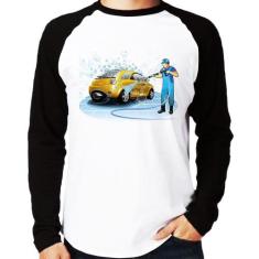 Camiseta Raglan Lava Jato Manga Longa - Foca na Moda, Branco, Preto, G