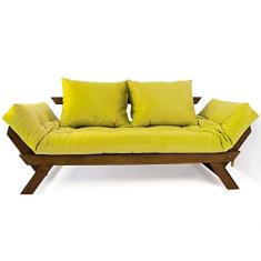 Sofá Japão Futon Acquablock Amarelo Madeira Cor Imbuia