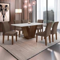 Conjunto Sala de Jantar Mesa 160x80cm Tampo MDF com 6 Cadeiras Espanha Yescasa Chocolate/Marrom