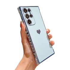 phylla Capa de telefone projetada para Samsung Galaxy S24 Ultra 6,8 polegadas 5G, capa de luxo com estampa pequena lateral de coração de amor, proteção total para câmera, silicone macio, à prova de