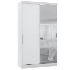 Guarda Roupa Modulado 134,50cm 2 Portas De Correr Com Espelho Alpes Branco Pf Com Branco Pf