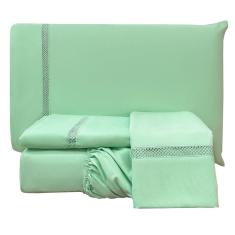 Jogo De Cama Lençol Stella Queen 4 Peças Percal 300 Fios Ponto Infinito Macio - Verde Tiffany