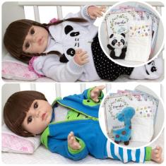 Boneca Reborn Realista Gêmeos Menino Menina Panda Acessórios - Cegonha