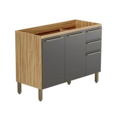 Balcão de Cozinha para Pia 120cm com 3 Portas 2 Gavetas sem Tampo 100% Mdf Itália Amêndoa/Chumbo