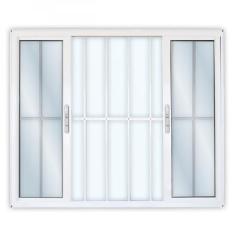 Janela de Alumínio de Correr 100x200cm 4 Folhas 2 Fixas com Grade e Vidro Liso Linha Solida MGM Branco