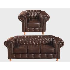 Conjunto de Sofá 3 Lugares e 1 Poltrona Chesterfield Luís Xv