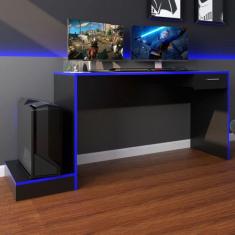 Mesa Gamer Stone Ideal para 2 Monitores Preto/Azul - Pnr Móveis, Azul,