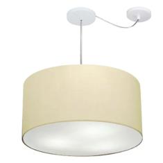 Lustre Pendente Cilíndrico Com Desvio Md-4253 Cúpula em Tecido 55x30cm Algodão Crú - Bivolt