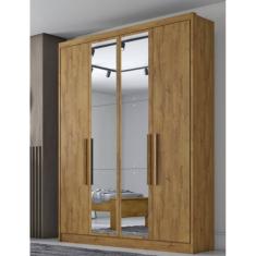 Guarda Roupa Solteiro Moderni 4 Portas Com Espelho Cumaru - Novo Horizonte