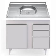 Balcão Gabinete Com Pia Inox 100cm 2 Portas 2 Gavetas Luziania Branco - Lumil