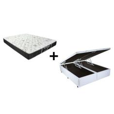 Cama Box Baú King 193 Bipartido Tecido Sintético Branco Com Colchão De Molas Sleep Black - Probel - 22x193x203cm
