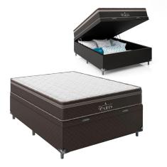 Cama Box Baú Casal + Colchão Paris Molas Ensacadas - 66x138x188cm - Jacquard Marrom