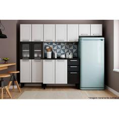 Cozinha Modulada Bertolini Múltipla 4pçs (2 Armários + 1 Balcão + 1 Paneleiro) C4P84 Branco/Preto