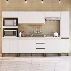 Cozinha Modulada 6 Peças 2 Aéreos 2 Balcões 1 Torre Quente 1 Paneleiro Margarida Branco