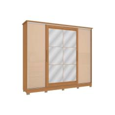Guarda Roupa Casal 4 Portas de Correr e 4 Gavetas c/ Espelho e Pés CB01N565 Canela/Macadamia - Kappesberg