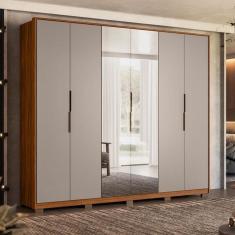 Guarda Roupa Casal Atrice Ambiente 6 Portas Nogueira Nude Prime TX com Espelho e Pés Demóbile – Demartêz