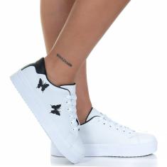 Tenis Feminino Casual Branco Preto Borboleta Estilo Shoes