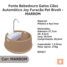 Fonte Bebedouro Gatos Cães Automático Joy Furacão Pet MARROM