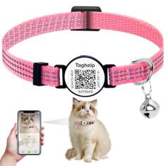 Coleira reflexiva para gatos personalizada com etiqueta de identificação de nome e sino. Etiqueta com código QR, etiqueta de identificação inteligente para gatos. Ultradurável, ajustável, liberação