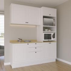 Cozinha Compacta 3 Peças 6 Portas 3 Gavetas Sevilha Branco Ártico / Carvalho Marrom