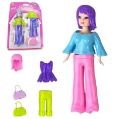 Boneca Linda Bell Troca Roupa / Calca Plastico Bolsa 6 Pecas - Ark Bra