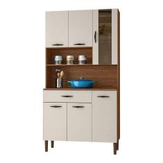 Armário De Cozinha Compacta 6 Portas E 1 Gaveta 90 Cm Gold Nogueira-off White - Pallazio