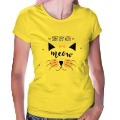 Baby Look Gatinha Start Day With Meow - Foca na Moda, Amarelo, GGG