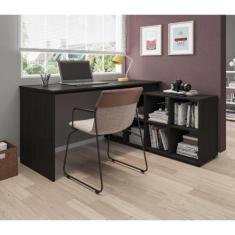 Mesa de Escritório em L com 8 Nichos - Preto - DRW Móveis, Preto