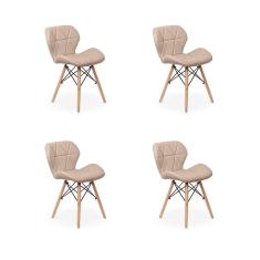 Kit 04 Cadeiras Charles Eames Eiffel Slim Wood Estofada Nude
