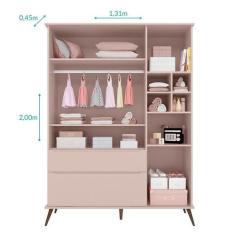 Guarda Roupa Infantil Retrô Alice 3 Portas e 2 Gavetas Rosê - PR Baby,