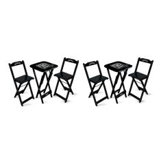 Kit 2 Conjuntos De Mesa Bistrô Dobrável Jack Daniel's Com 2 Banquetas De Madeira Preta - Cor: Preto