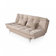 Sofá Cama Versátil 3 Lugares Império Reclinável Casal Pés De Alumínio Espuma D33 Suede Areia 376