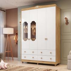 Guarda-roupa De Bebê 156,80cm 4 Portas Com Janela 4 Gavetas 100% Mdf Maya Provençal Espresso Móveis Branco