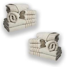 Jogo De Toalhas 12pcs - 4 Banhos 4 Rosto 4 Tapetes Bege