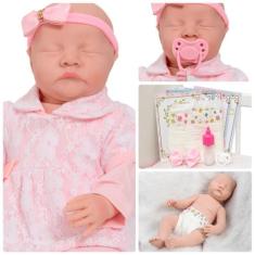 Boneca Reborn Recém Nascida Lívia Pode Banho Kit Acessórios - Cegonha 