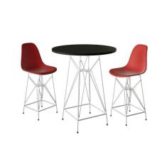 Jogo Mesa Bistrô Eames Preta 60Cm 2 Banquetas Vermelha Base Ferro Bran