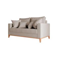 Sofá Namoradeira Beny Base em Madeira Maciça Linho Bege - LEONARDI EST