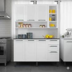 Cozinha Compacta Itatiaia Florença 8 Portas 2 Gavetas 1 Nicho e Balcão de Apoio Aço - 140cm de Largura